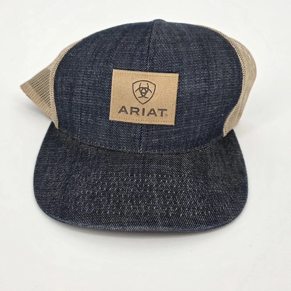 Ariat Trucker Hat Cap Men's Blue Denim Snap Mesh Western Workwear Rodeo Cowboy